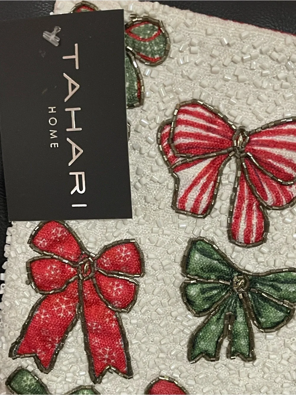 Tahari Red and Green Bow Holiday Stocking